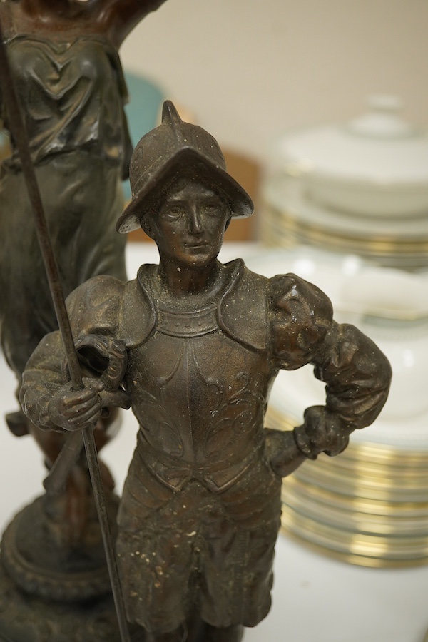 Two pairs of spelter figures, largest 53cm high. Condition - fair